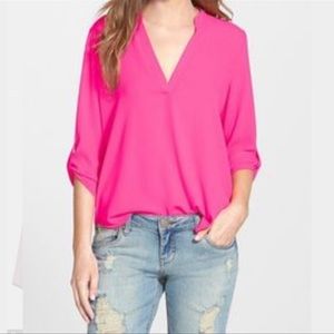 Lush size medium hot pink roll tab shirt